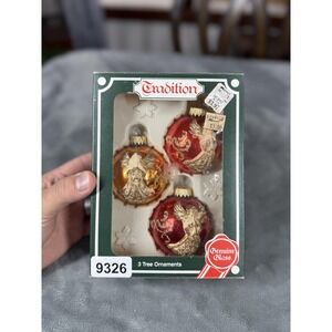 Vintage Tradition Christmas Glass Ornaments Angel Set of 3 Red Gold West Germany